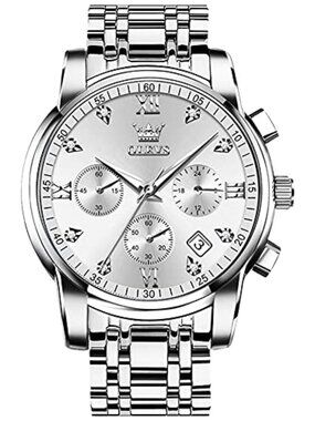 Men's Stainless Steel Chronograph Watch, Big Face Gold Silver Black Tone
